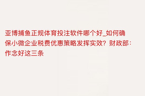 亚博捕鱼正规体育投注软件哪个好_如何确保小微企业税费优惠策略发挥实效？财政部：作念好这三条