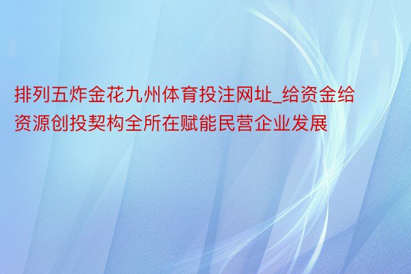 排列五炸金花九州体育投注网址_给资金给资源创投契构全所在赋能民营企业发展